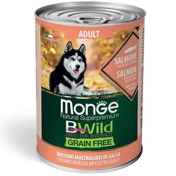 Monge B Wild Grain Free All Breeds Con Salmone Zucca Zucchine Cibo Umido Cani Adulti 400G