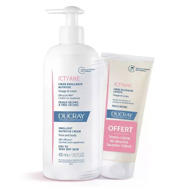 Ducray Ictyane Emollient Nutritive Face and Body Cream 400ml + Cleansing Cream 100ml Free