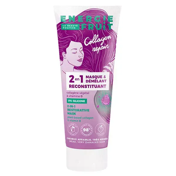 Energie Fruit Collagen Repair Masque 2 en 1 Reconstituant Cheveux Très Abimés 200ml