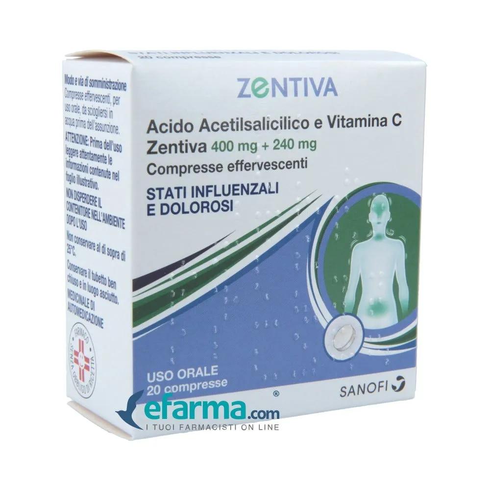 Acido Acetilsalicilico + Vitamina C Zentiva 400 mg + 240 mg 20 Compresse Effervescenti