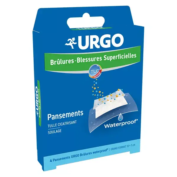 Urgo First Aid Burns Superficial Wounds Waterproof Dressings 10 x 7cm 4 units