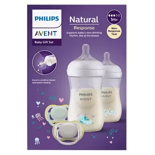 Set regalo Avent Natural Response con 2 biberon decorati.