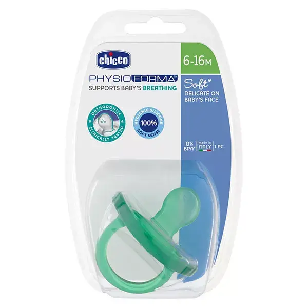 Chicco Sucette Physio Soft Tout Silicone +6m Vert