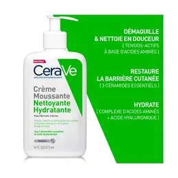 Cerave Crème Moussante Nettoyante Hydratante Visage pour Peaux Normales à Sèches 473ml