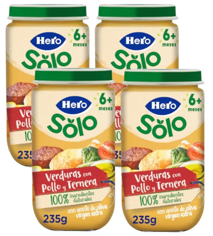 Hero Solo Groentepotjes met Kip en Rundvlees +6m 4x235 gr