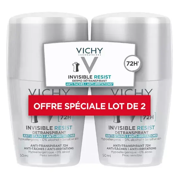 Vichy Dermo-Detranspirant Invisible Protect 72H Anti-Stain Anti-Irritation Pack of 2 x 50ml