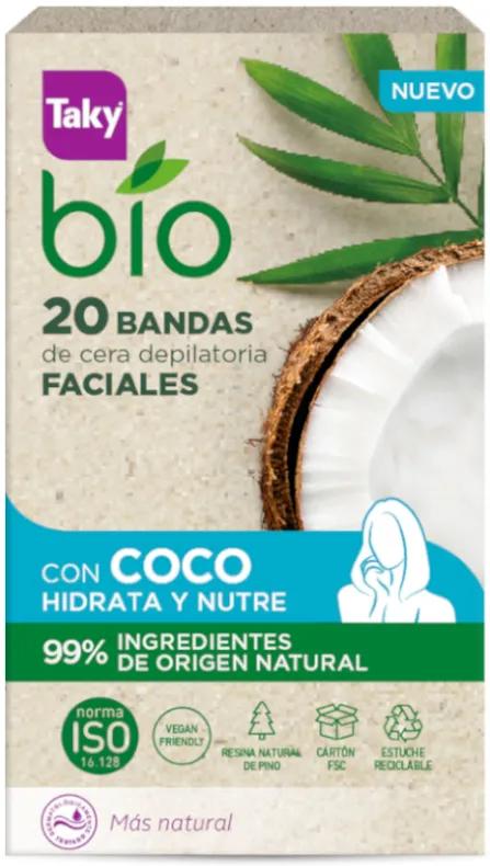 Bandes dépilatoires pour le visage à la noix de coco biologique Taky, 20 unités