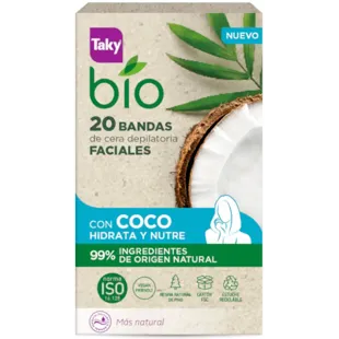 Bandes dépilatoires pour le visage à la noix de coco biologique Taky, 20 unités