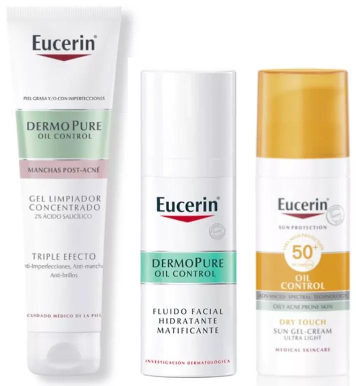 Eucerin DermoPure Gel Triplo Effetto 150 ml + Fluido 50 ml + Crema-Gel Controllo Olio SPF50+ 50 ml