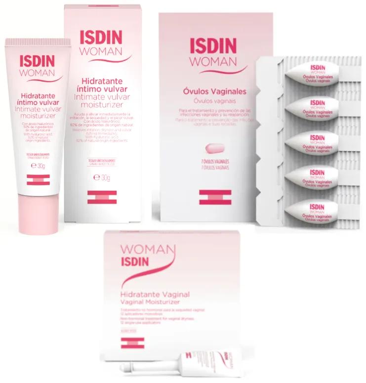 Isdin Woman Vulva-Feuchtigkeitscreme 30 ml + Intim-Vaginal-Feuchtigkeitscreme 12x6 ml + Vaginal-Ovules 7 Einheiten
