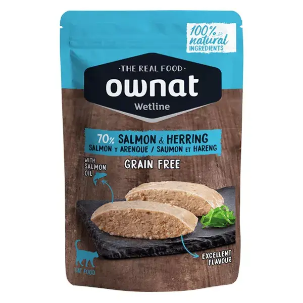 Ownat Grain Free Aliments Humides Chat 70% Saumon et Hareng Sachet 85gr