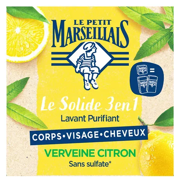 Le Petit Marseillais Savon Solide 3 en 1 Lavant Purifiant Verveine Citron 80g