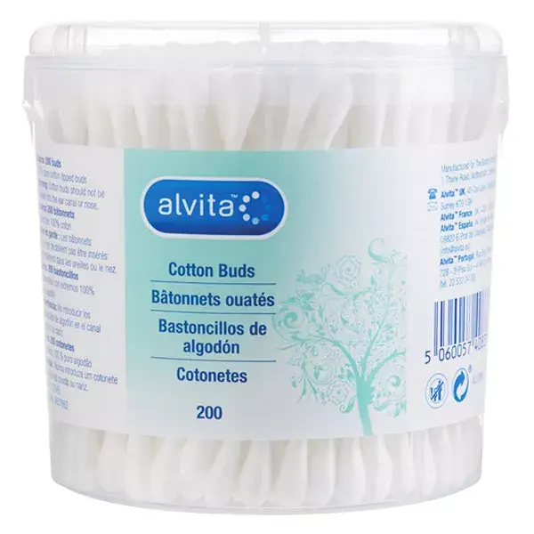 Alvita Bâtonnets Coton-Tige en Papier - Boîte de 200
