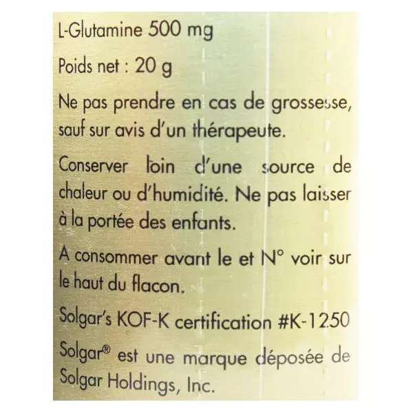 Solgar L-Glutamine 500mg 50 gélules végétales