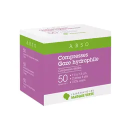 Marque Verte Compresses Stériles Gaze Hydrophile 7,5cm x 7,5cm 50 x 2 compresses