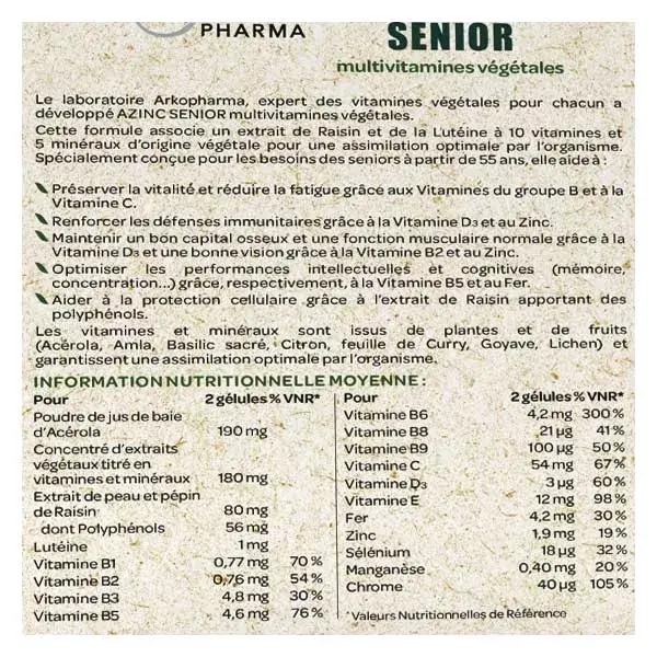 Arkopharma Azinc Natural Senior 60 capsules