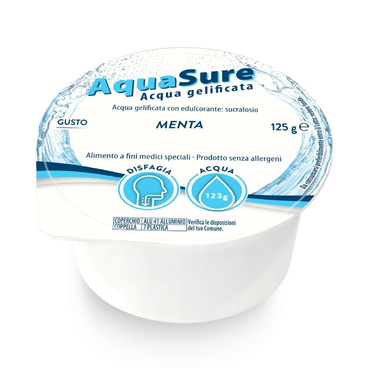 AquaSure Acqua Gel Gelificata per Disfagia Gelatina al Gusto Menta, 24x125 g