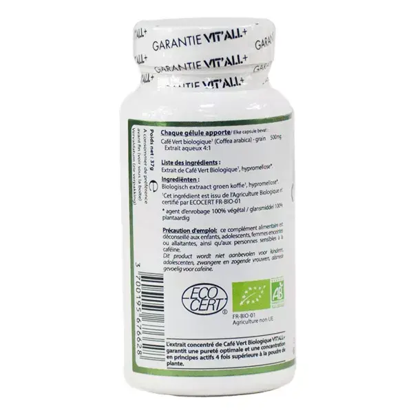 Vit'all+ Café Vert 500mg Bio 60 gélules végétales