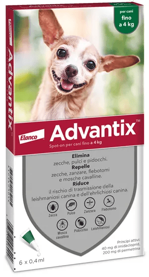 Advantix Spot-on Per Cani fino a 4 kg 6 Pipette Monodose