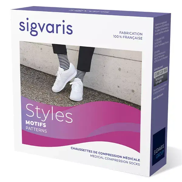 Sigvaris Styles Motifs Marinière Chaussettes Classe 2 Normal Taille L Écru Blanc
