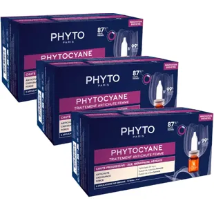 Phyto Phytocyane, traitement antichute pour femme, chute de cheveux progressive, 3 x 12 ampoules