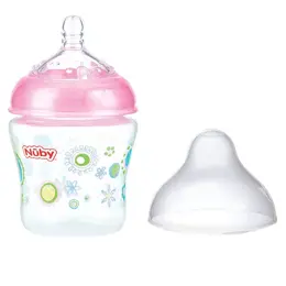 Nuby Biberon Col Large Tétine Débit Moyen en Silicone Rose 180ml