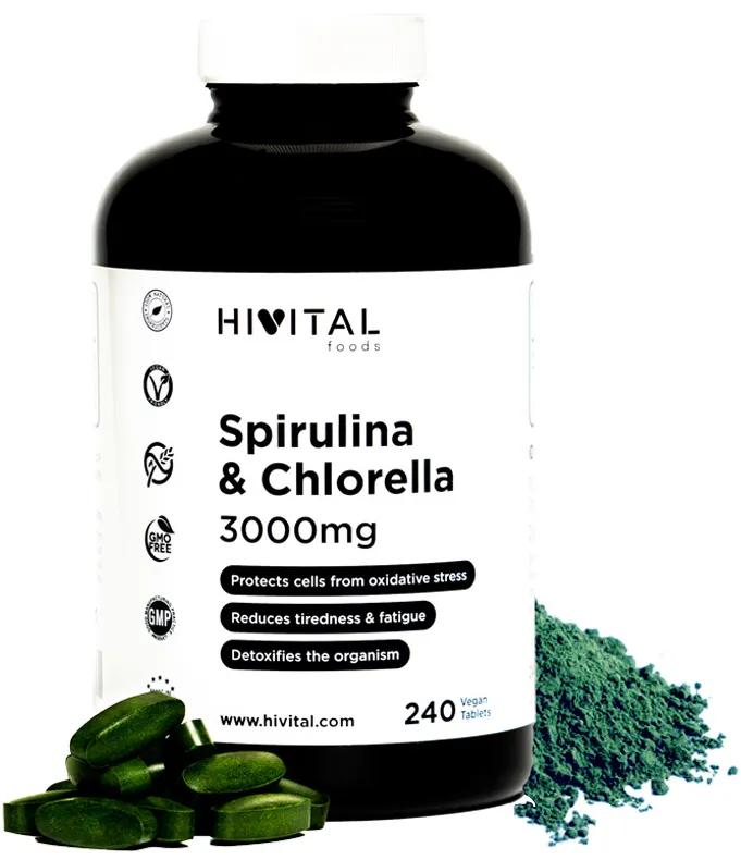 Hivital Spirulina and Chlorella 3000 mg 240 Vegan Tablets