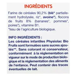 Physiolac Bio Céréales Fruits +6m 200g