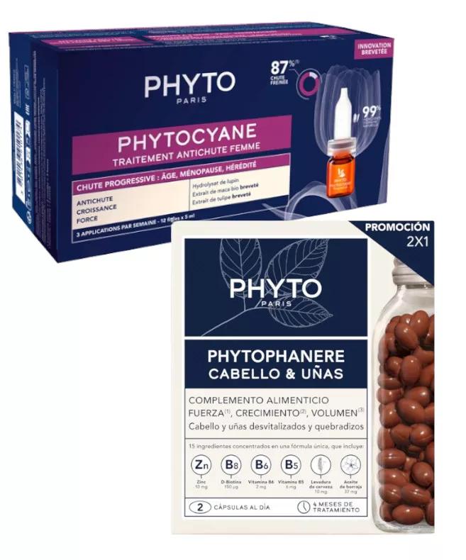 Phyto Phytocyane Donna Anticaduta Capelli Fiale 12x5 ml + Capelli e Unghie 2x120 Capsule