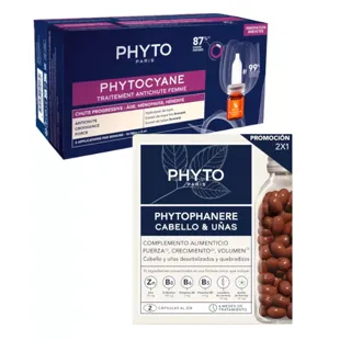 Phyto Phytocyane Femme Ampoules Anti-Chute Progressive 12x5 ml + Cheveux et Ongles 2x120 Gélules