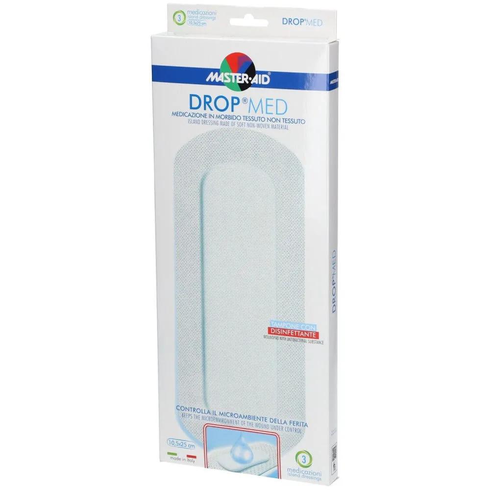 Master-Aid Drop Med Medicazione Traspirante in Tessuto Non Tessuto con Clorexidina 10,5 x 25 cm 3 Pezzi