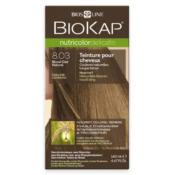 Biokap Nutricolor Delicato Tinte para cabellos 8.03 Rubio Claro Natural 140ml