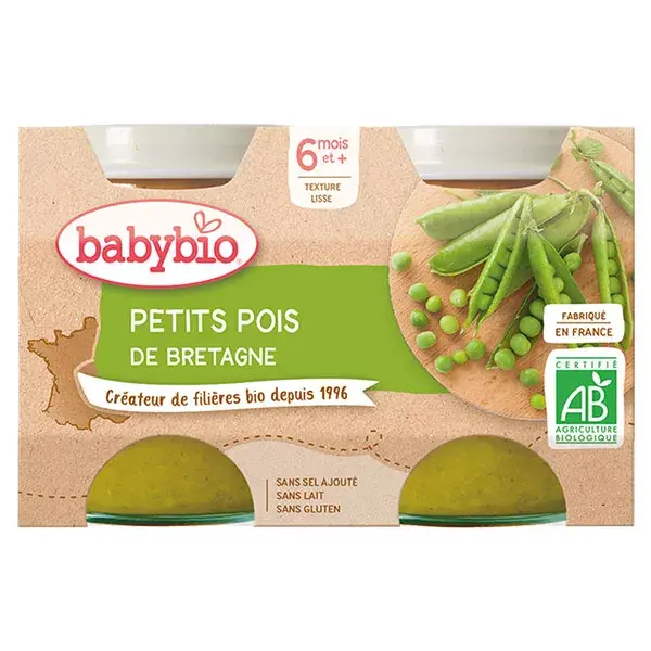 Babybio Mes Légumes Tarros de Patatas y Guisantes a partir de 6 meses 2 x 130g