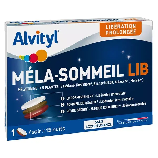 Alvityl Mela-Sommeil LIB Mélatonine + 5 plantes dès 18 ans 15 comprimés
