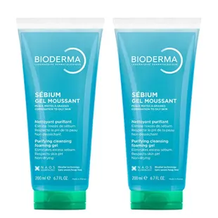 Bioderma Sébium Gel Schiumogeno Purificante per Pelle Mista e Grassa, Confezione da 2 x 200 ml