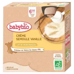 Babybio Desserts Lactés Gourde Crème Semoule Vanille +6m Bio 4 x 85g