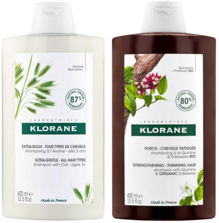 Klorane Shampoing Avoine 400 ml + Shampoing Bio Quinine et Edelweiss 400 ml