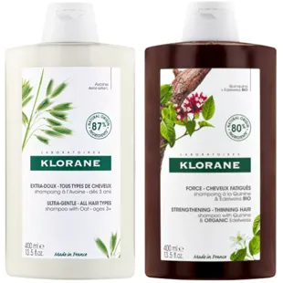 Klorane Shampoo Aveia 400 ml + Shampoo Orgânico Quinino e Edelweiss 400 ml