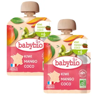 Babybio Pouch Kiwi, Mango and Coconut +6m 2x90 gr