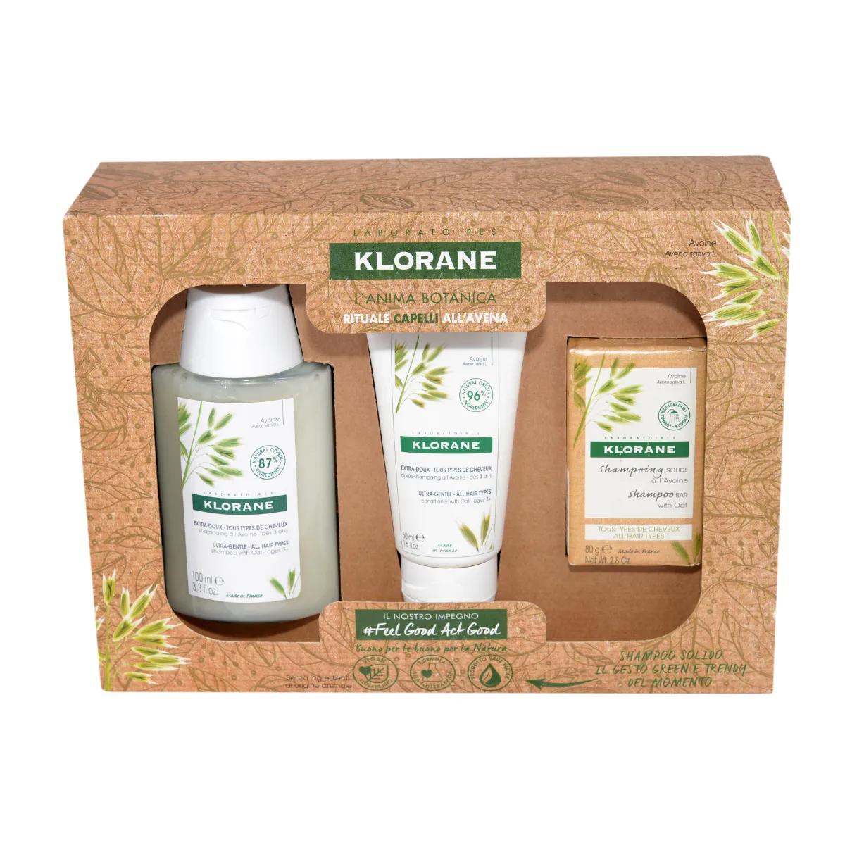 Klorane Cofanetto Avena Con Shampoo 100 ml + Balsamo 50 ml + Shampoo Solido 80 g