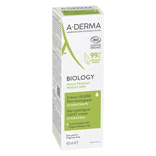 A-Derma Biology Crème Légère Dermatologique Hydratante Bio 40ml