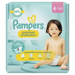 Pampers Premium Protection Taille 4 Couches x25 9kg - 14kg Notre N°1 Pour Le Confort & La Protection