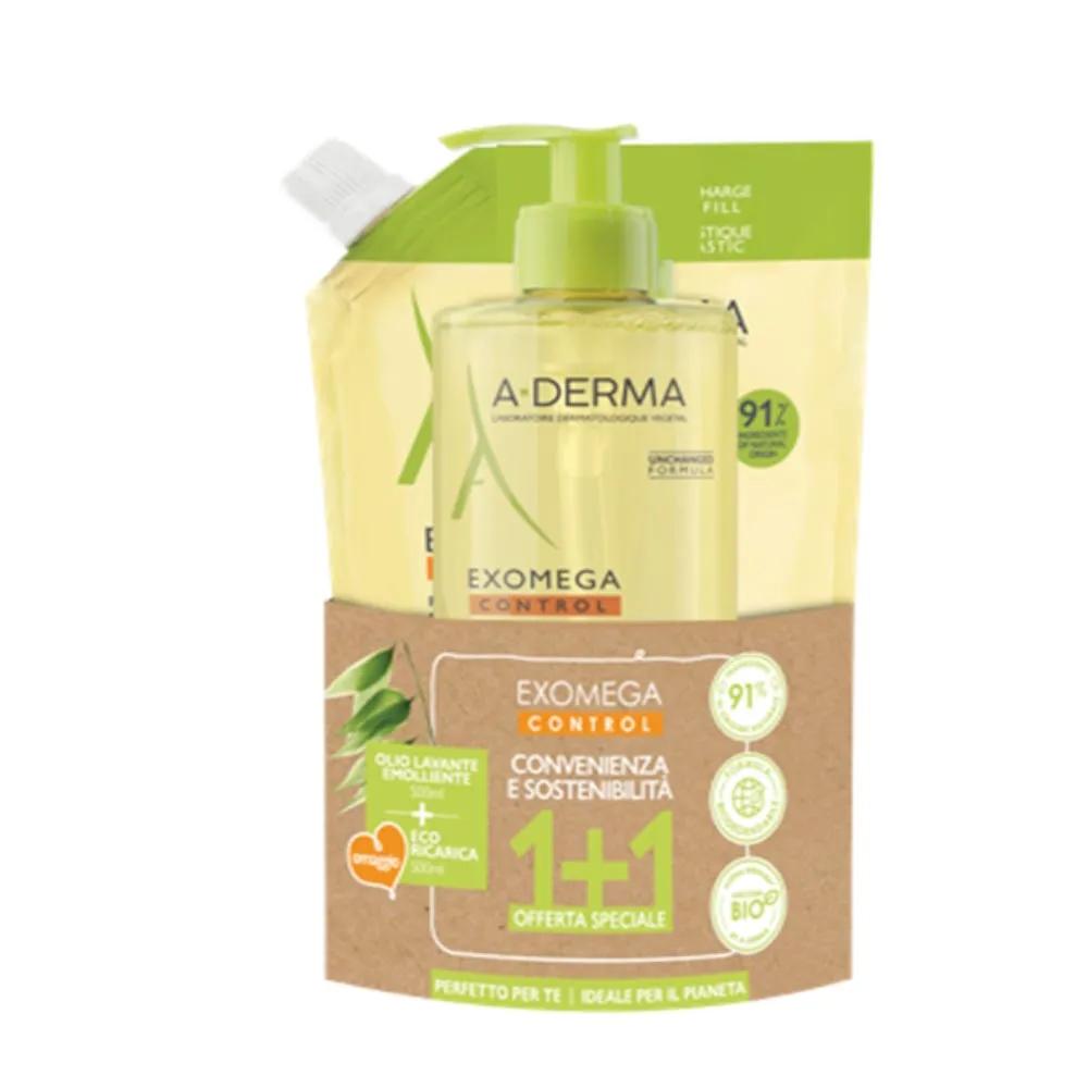 A-Derma Exomega Control PROMO KIT con Olio Lavante Emolliente 500ml + Ecoricarica 500 ml