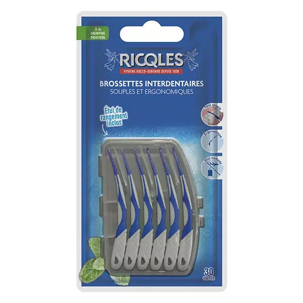 Ricqles Brossettes interdentaires souples & ergonomiques, 30 unités