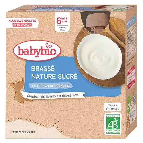 Babybio Desserts Lactés Gourde Brassé Nature Sucré +6m Bio 4 x 85g