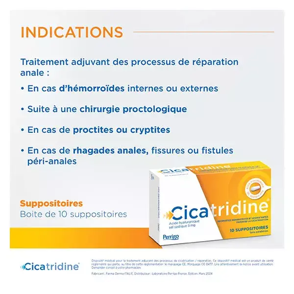 Cicatridine Suppositoires Cicatrisants à l'Acide Hyaluronique 10 unités