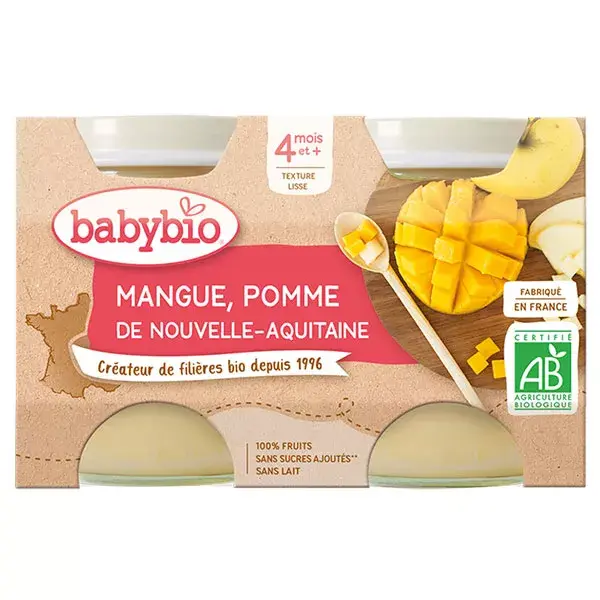 Babybio Fruits Pot Mangue Pomme +4m Bio 2 x 130g