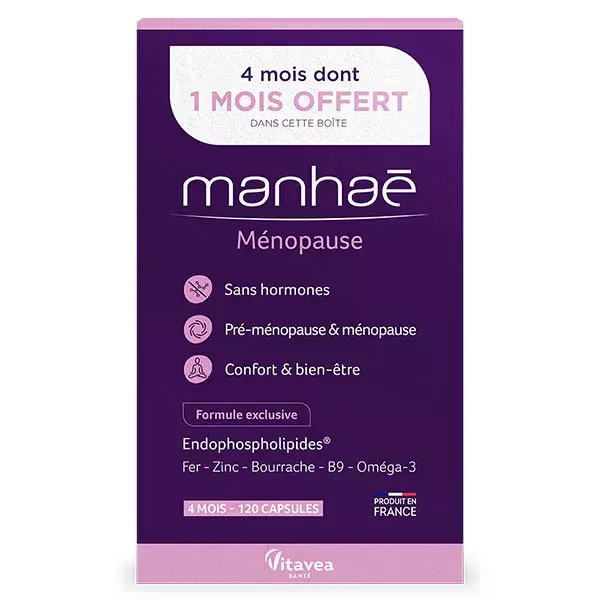 Manhaé Ménopause - Acide Folique, Omega 3 - 120 Capsules - 4 mois