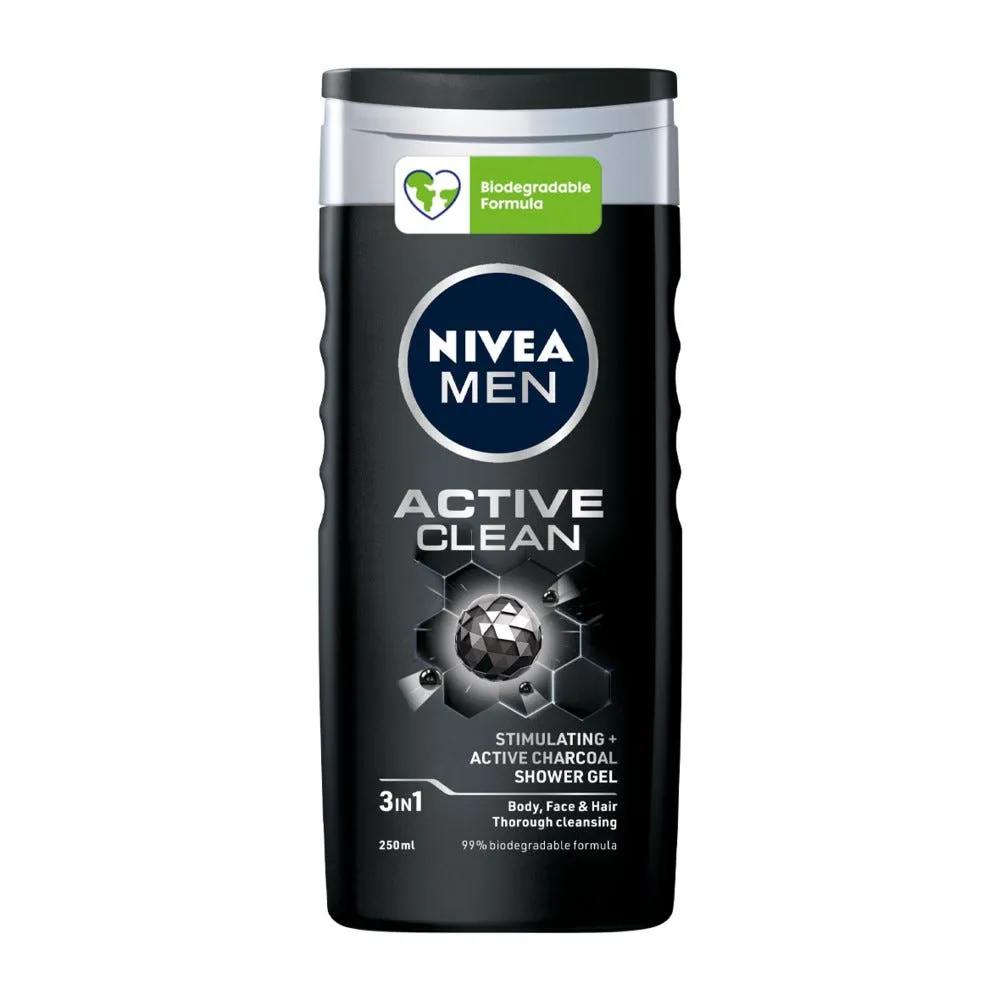 Nivea Men Doccia Shampoo Active Clean Docciaschiuma Uomo Efficace Per Viso Corpo e Capelli 250 ml