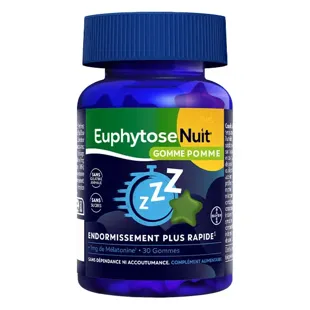 EuphytoseNuit Apple Gummies 1 MG di melatonina per un sonno veloce - 30 Gummies